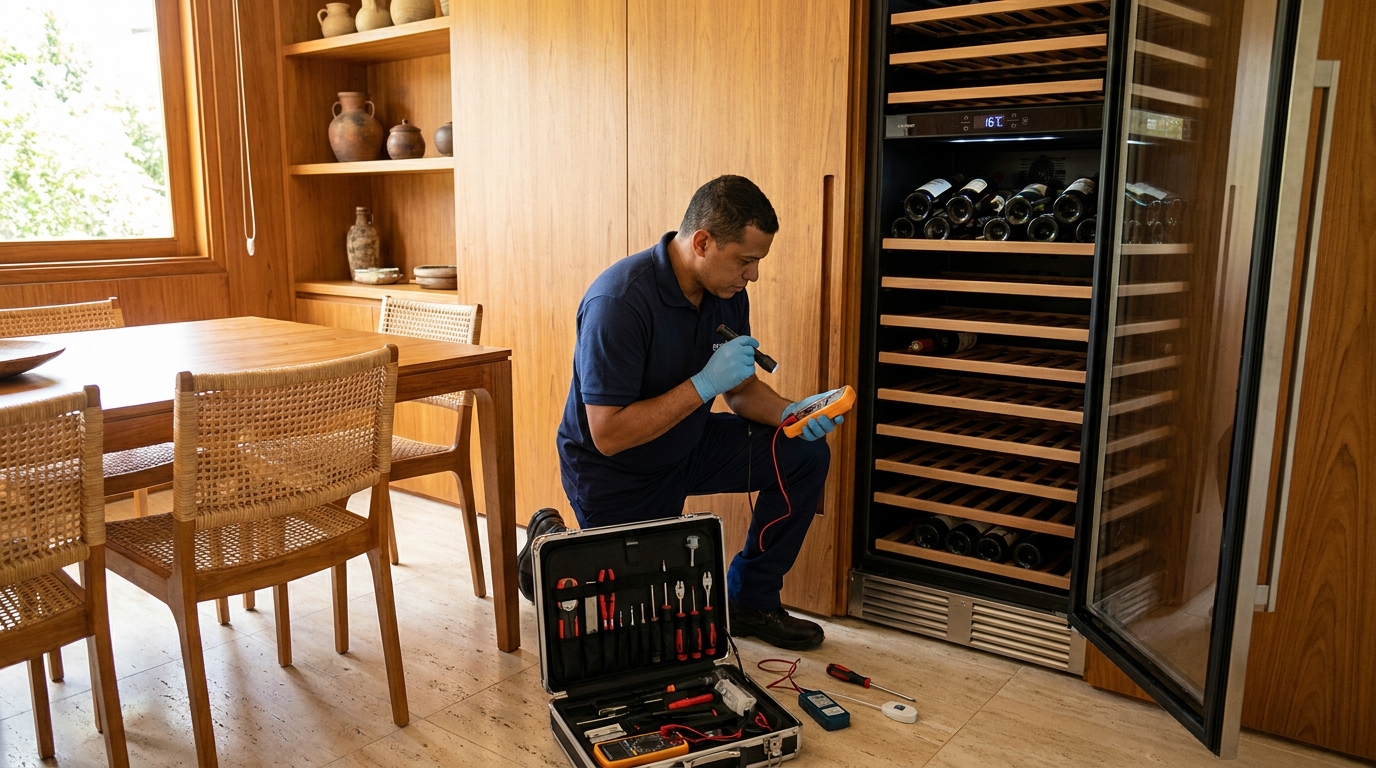 Substituição de termostato em adega climatizada em visita técnica em Iputinga, Recife‑PE