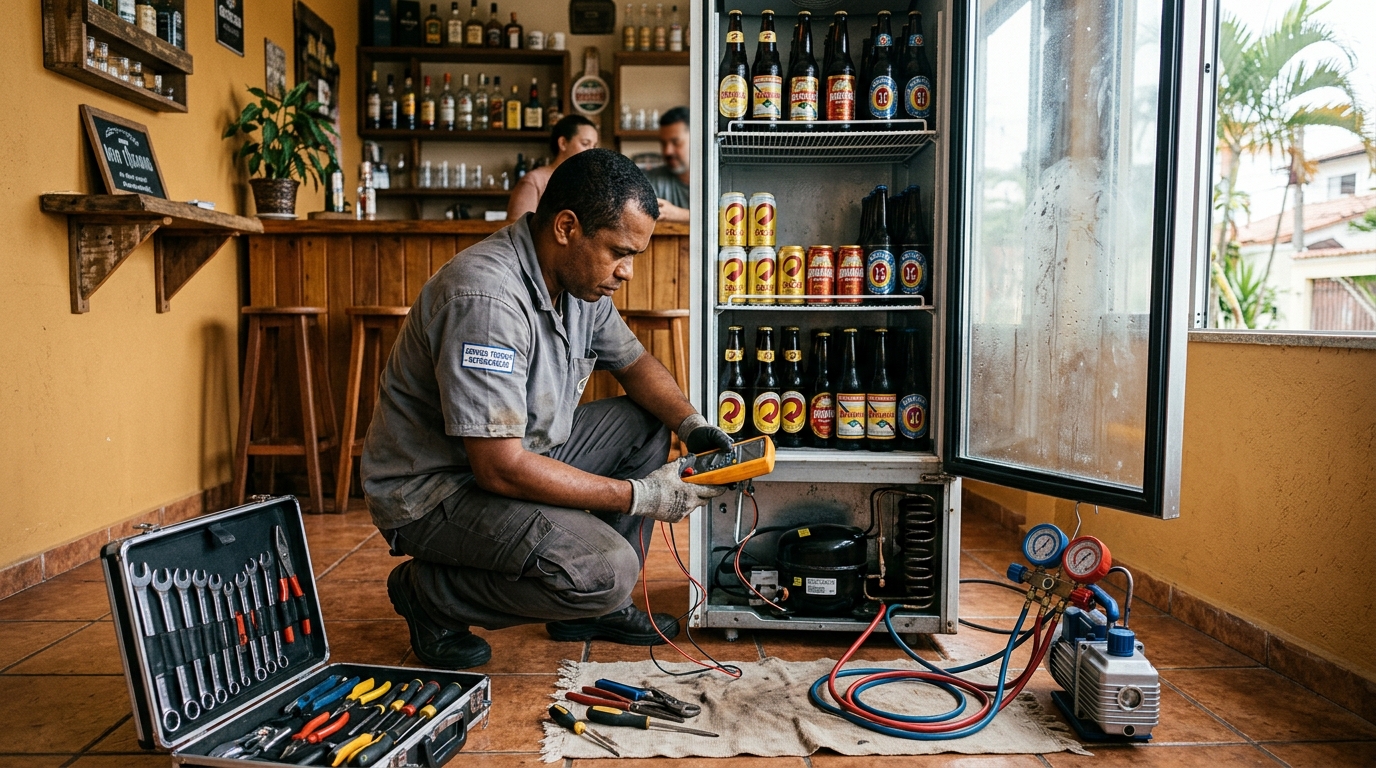 Substituição de termostato de cervejeira em serviço técnico em Iputinga, Recife‑PE